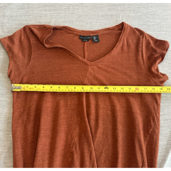 Tahari Womens 100% Linen Asymmetrical Top Size L Comfort Casual Rust Orange - Picture 10 of 11